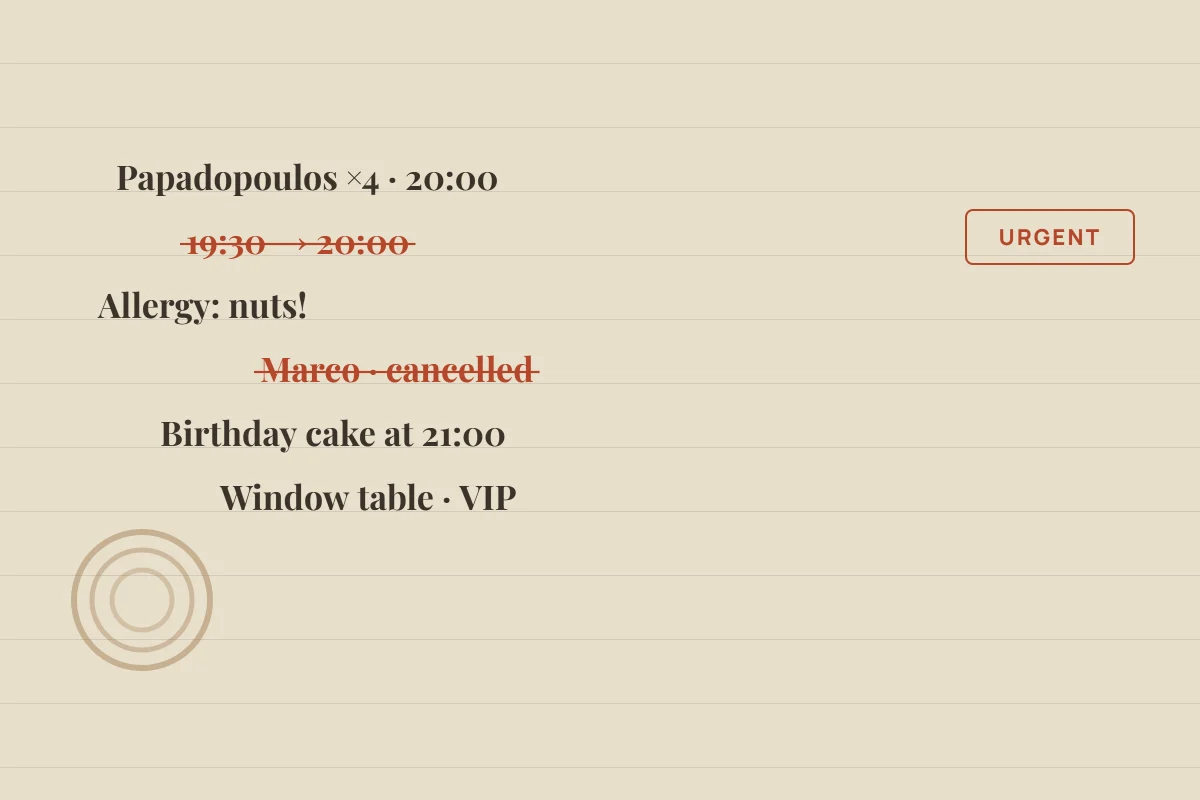 Handwritten bookings and scribbled notes